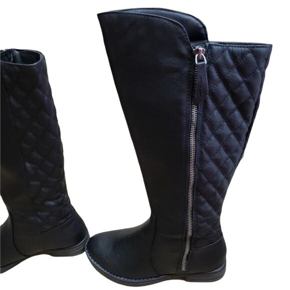 BONGO Bailey Knee High Boots Faux Rubber Wood Heel Black Quilted - Picture 3 of 11